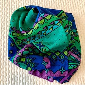Vintage Liz Claiborne silk oblong scarf, bold jewel tones in blue, green, purple